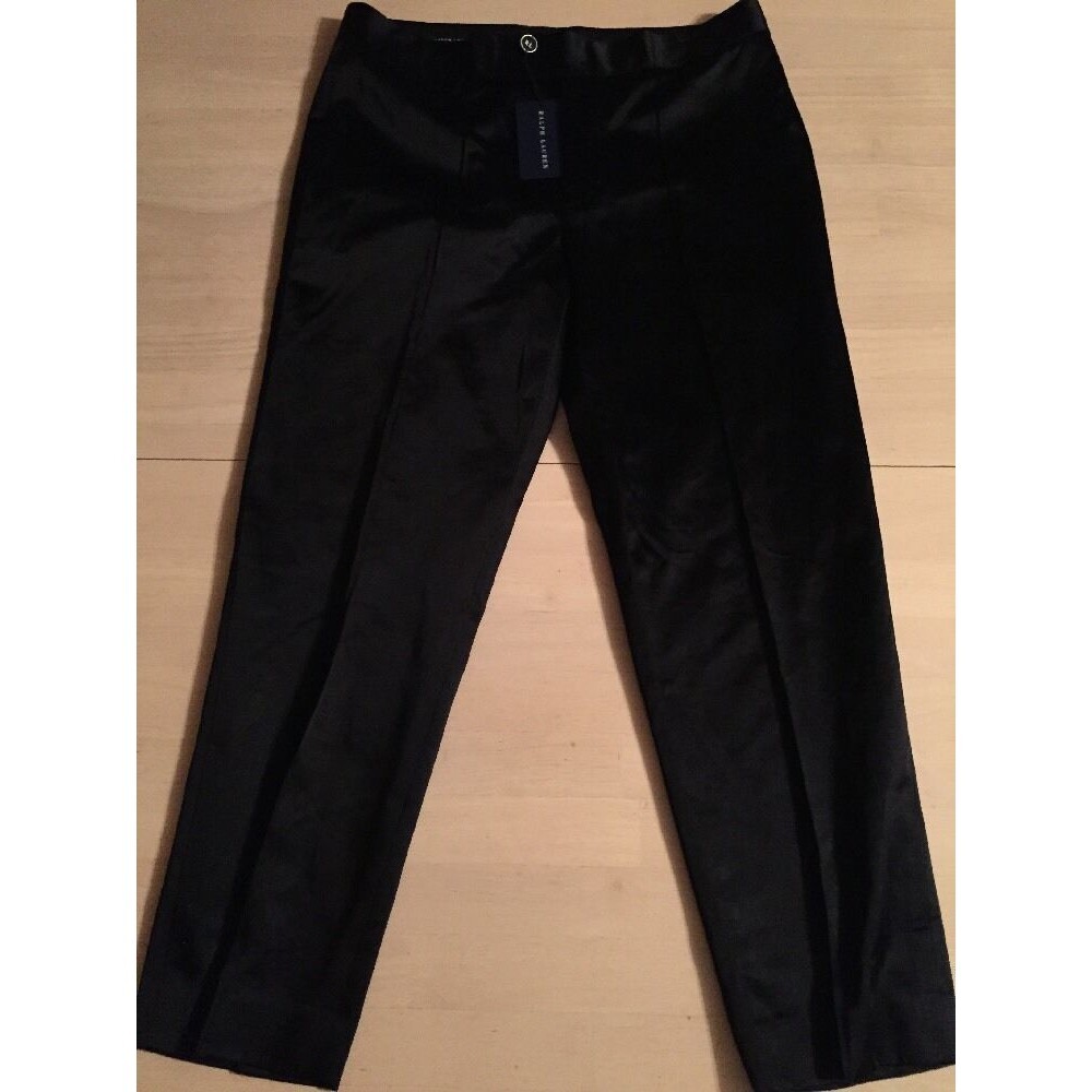 Ralph Lauren Black Satin Pants Blue Label Skinny Leg Crop Size 8 NWT